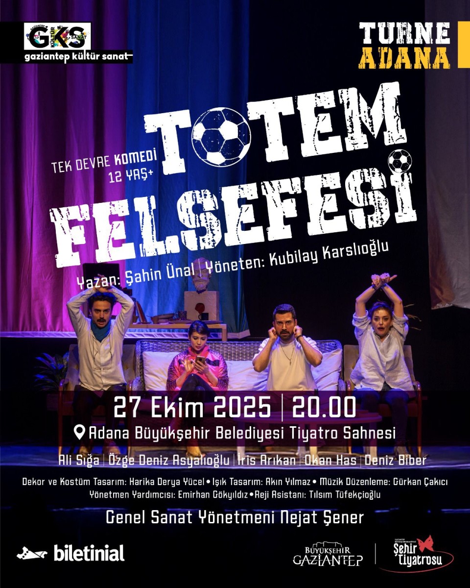 Gaziantep’ten Adana’ya Uzanan Sanat Yolculuğunda,Tek Devrelik Komedi “Totem Felsefesi” Seyirciyle Buluşuyor.