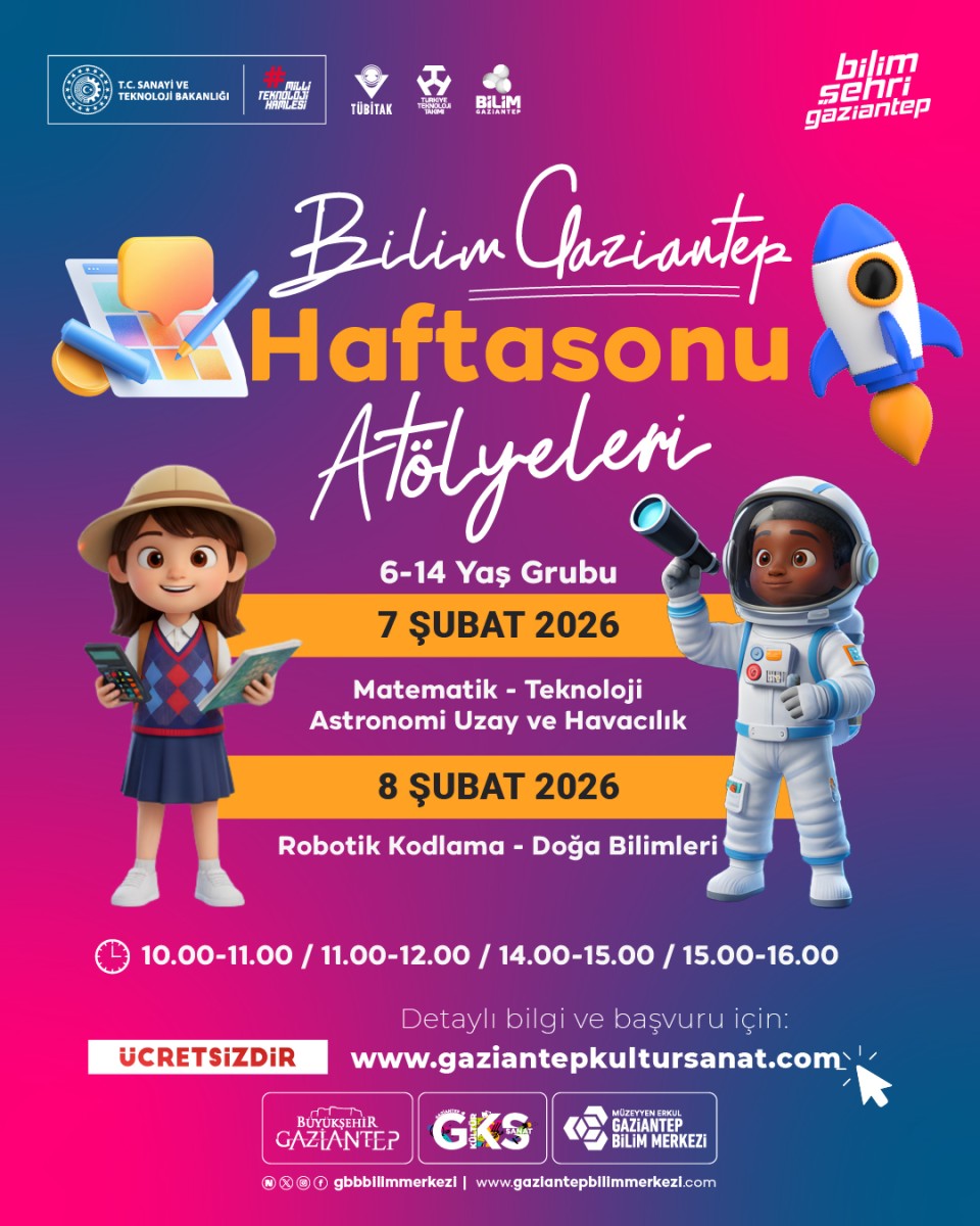 Bilim Gaziantep Haftasonu Atölyeleri 7-8 Şubat 2026