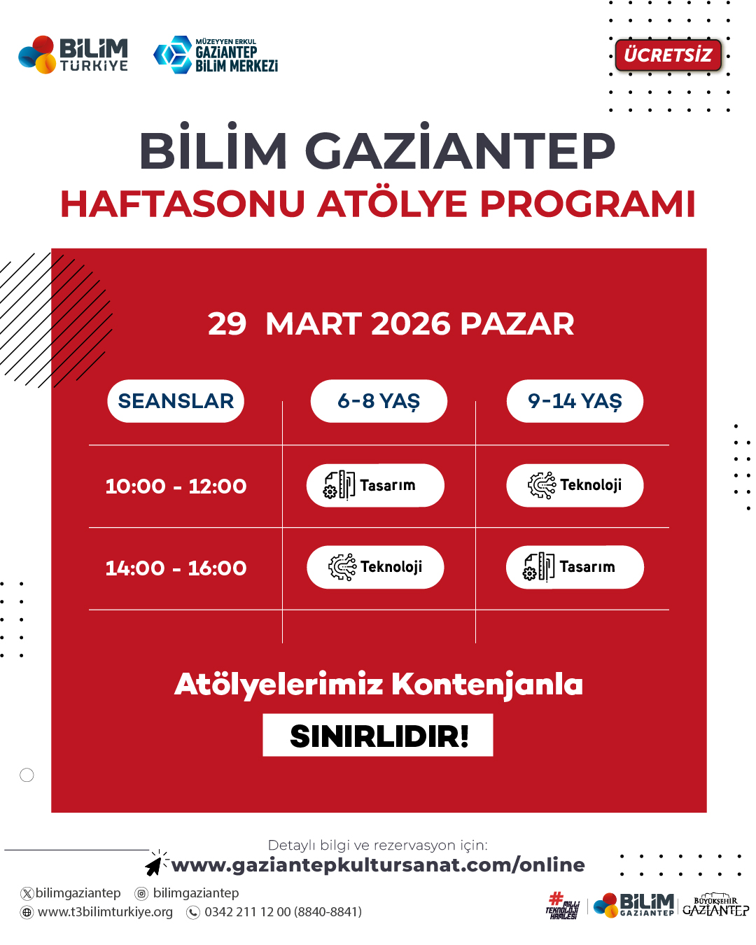 Bilim Gaziantep Hafta Sonu Atölyeleri 29 Mart 2026 Pazar